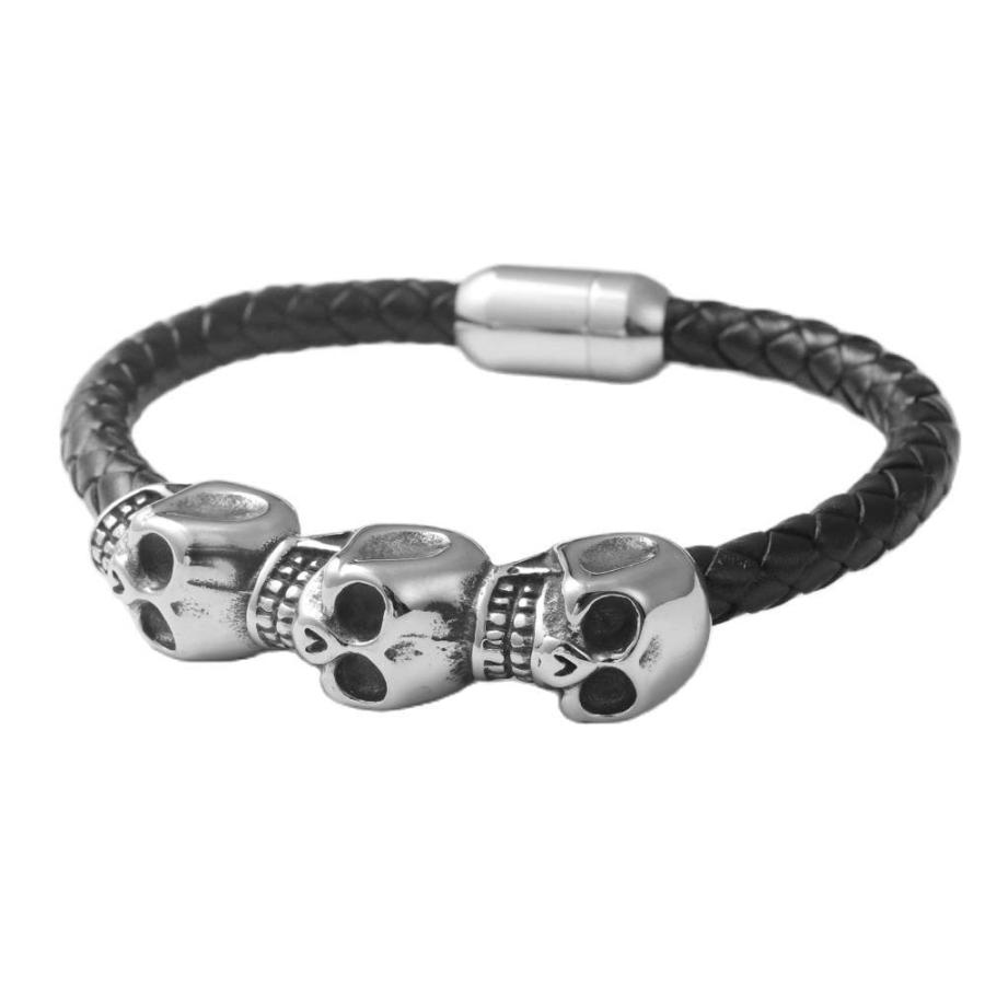 【並行輸入品】Zhubobo Mens 8 Inch Stainless Steel Biker Punk Black Skull Leath