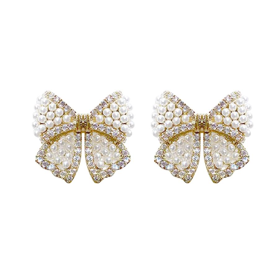【並行輸入品】Pearl Bow Earrings For Teen Girls Minimalist Piercing Studs Tren