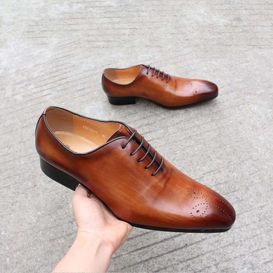 【並行輸入品】Men's Handmade Genuine Leather Pointed Oxfords Wedding Party Shoes F_3