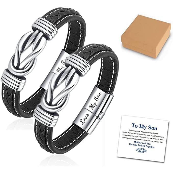 【並行輸入品】Mother and Son Forever Linked Together Braided Leather Bracelet,