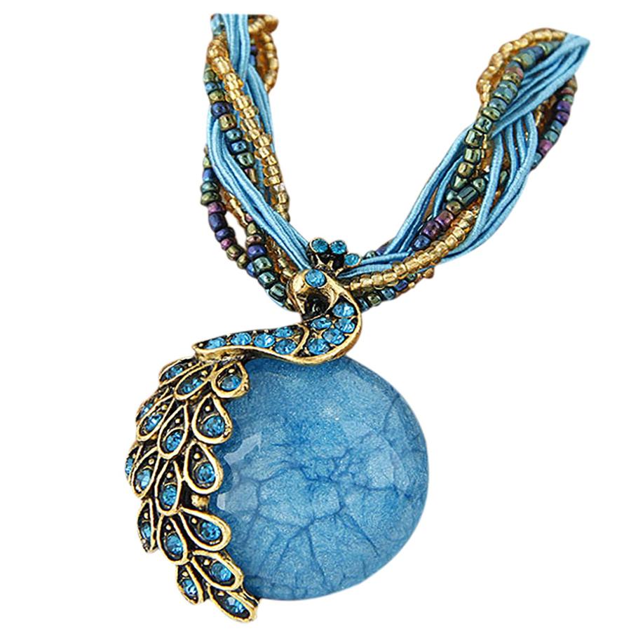 【並行輸入品】Peacock Necklace Pendant Statement Accessories Bohemian Rhinesto