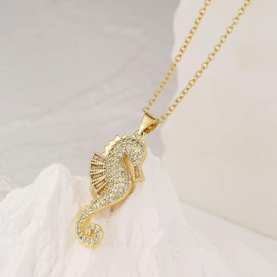 並行輸入品】18K ゴールドメッキ CZ ジルコン タツノオトシゴ