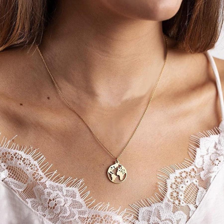 並行輸入品】World Map Pendant Necklace for Women Minimalist Design 