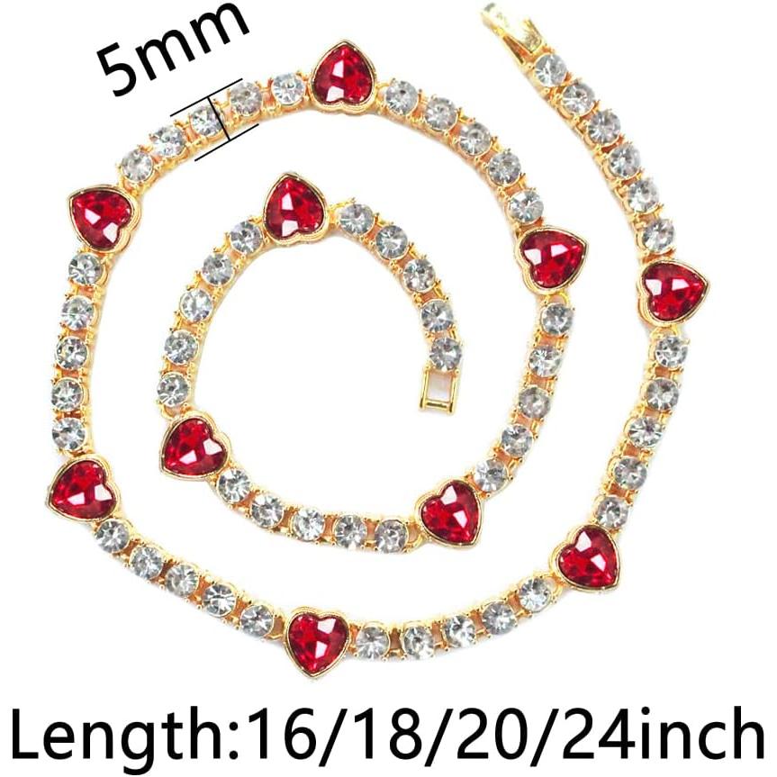【並行輸入品】Apzzic 5mm アイスアウト テニスチェーン ブレスレット ネックレス 金メッキ 5A キュービックジルコニア ダイヤモンド パヴの画像