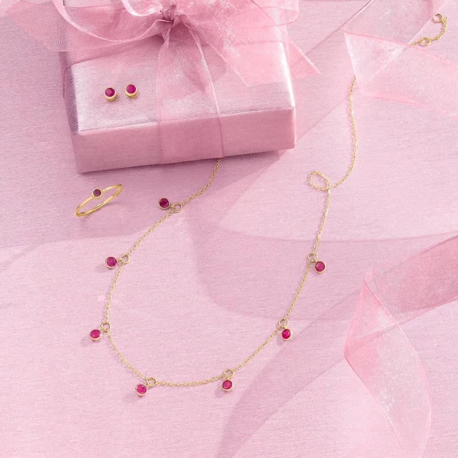 【並行輸入品】RS Pure by Ross-Simons 1.40 ct. t.w.ベゼルセット ルビー ステーションネックレス 14kt イエローの画像