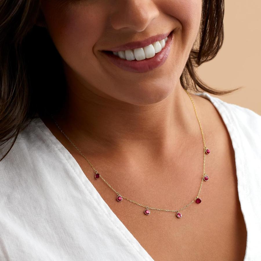【並行輸入品】RS Pure by Ross-Simons 1.40 ct. t.w.ベゼルセット ルビー ステーションネックレス 14kt イエローの画像
