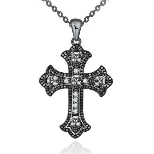 【並行輸入品】Distance Black Cross Necklace for Gothic S925 Sterling Silver Bl_1