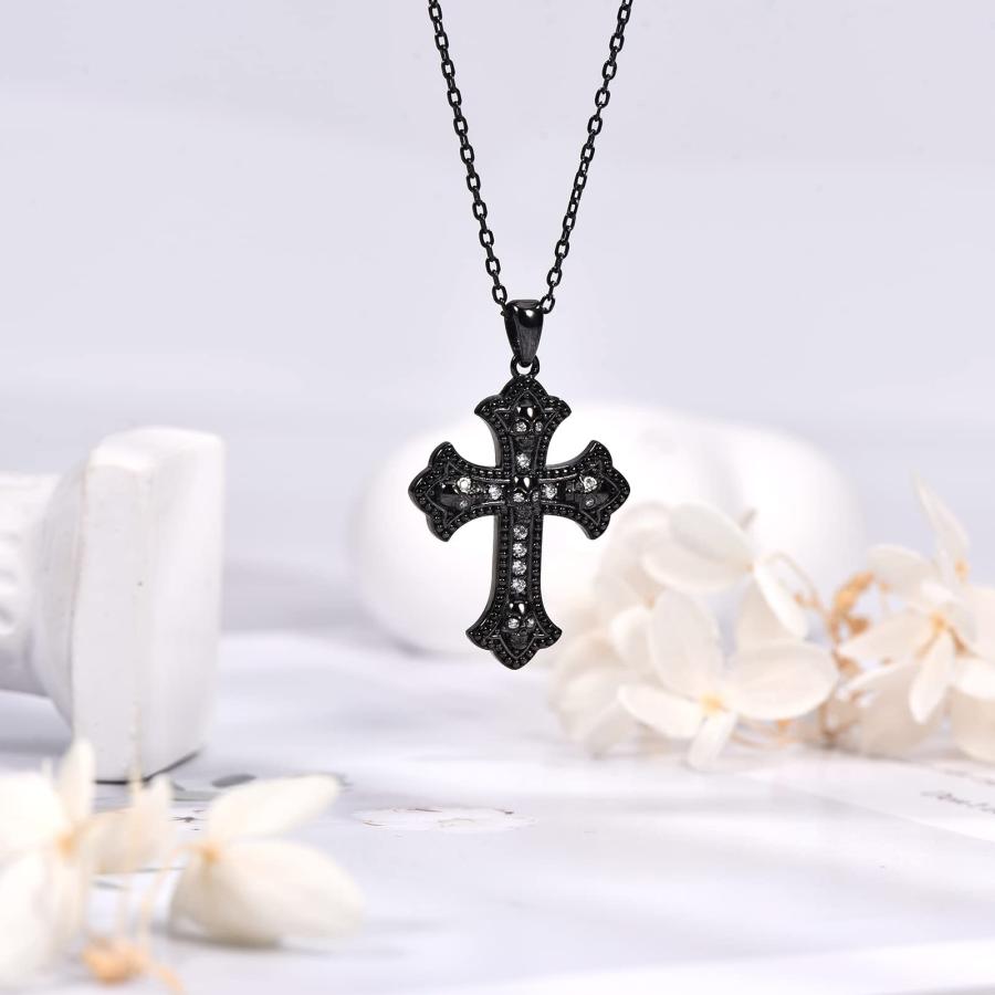 【並行輸入品】Distance Black Cross Necklace for Gothic S925 Sterling Silver Bl_3