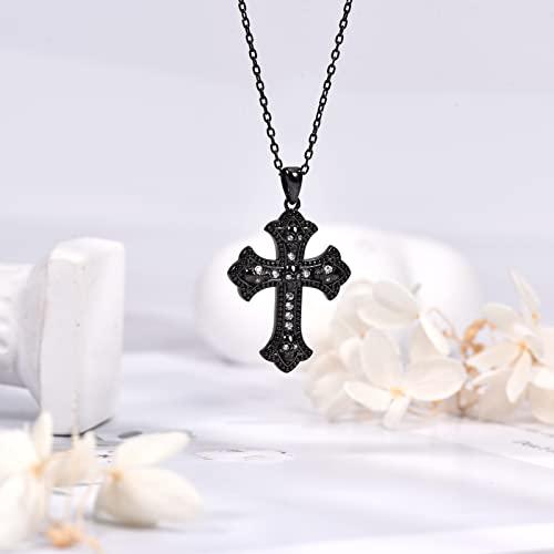 【並行輸入品】Distance Black Cross Necklace for Gothic S925 Sterling Silver Bl_4
