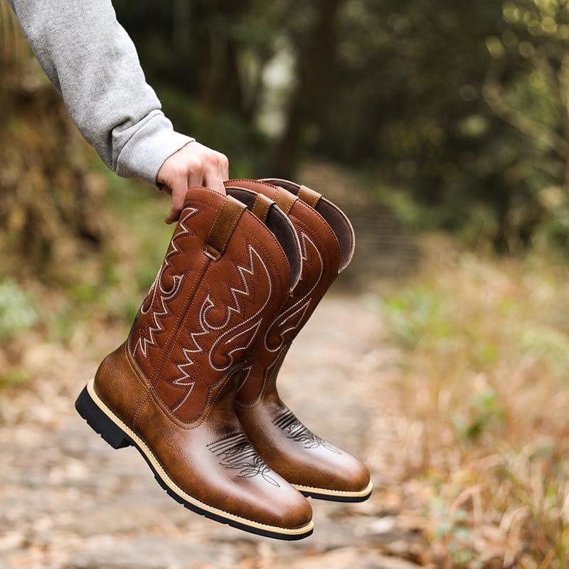 Western Brown Boots Classic Durable Leather Embroidered Cowboy B 並行輸入品｜bestshop-d｜03