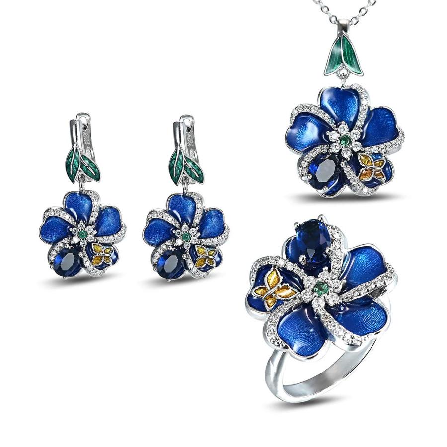 【並行輸入品】GRHOSE 925 Sterling Silver Plated Leaves Flower Necklace Colorfu