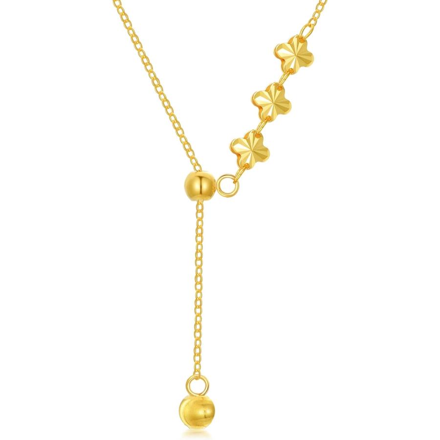 【並行輸入品】18K リアルゴールド Yネックレス レディース イエローゴールド 小さな花 ラリアット Yネックレス 自由にスライドできるビーズ付き