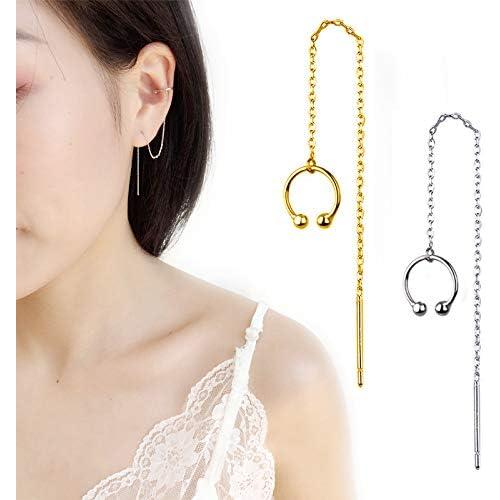 【並行輸入品】Caiyao スレッダーイヤリング カフ付き レディース 18Kゴールド シルバーメッキ ラップチェーンイヤリング 低刺激性 バードロッ_5