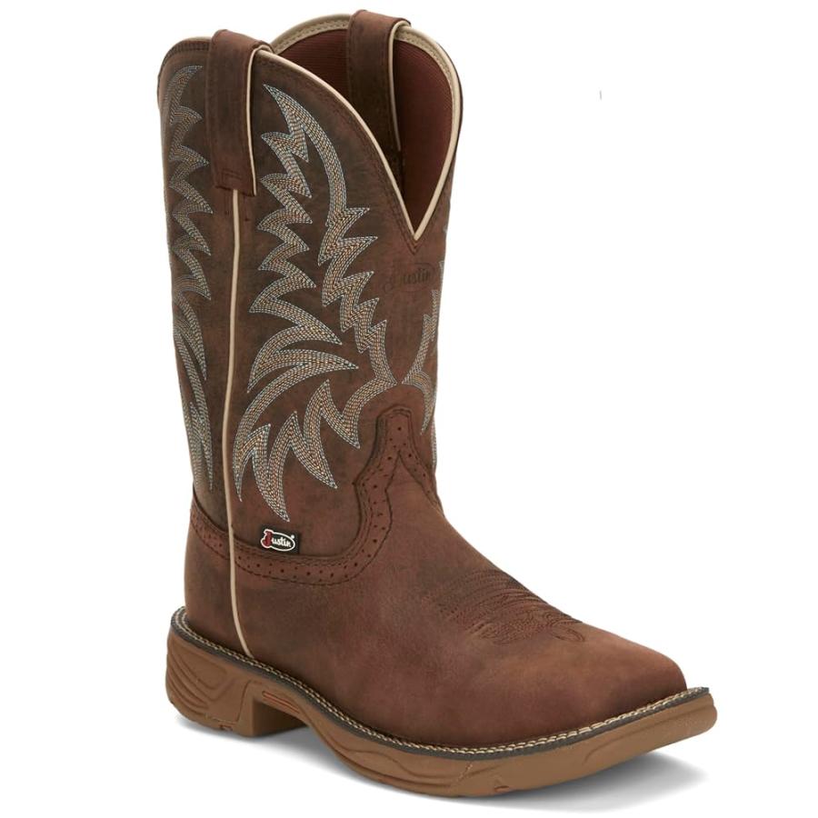 【並行輸入品】Justin Boots メンズ バッファローレザー スクエアトゥ カジュアルブーツ ミッドカーフ   ブラウン, ブラウン, 1の画像