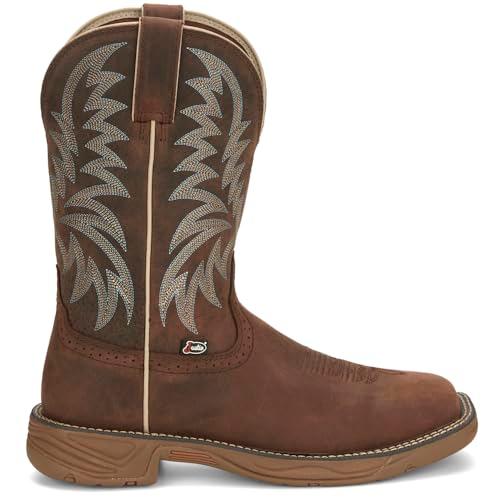 【並行輸入品】Justin Boots メンズ バッファローレザー スクエアトゥ カジュアルブーツ ミッドカーフ   ブラウン, ブラウン, 1の画像