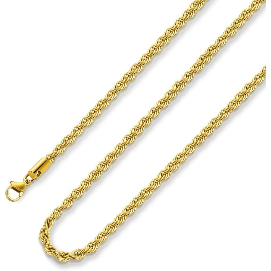 18K 純金メッキ ロープチェーンネックレス 1.8mm ステンレス 18K 純金メッキ ロープチェーンネックレス 1.8mm ステンレス