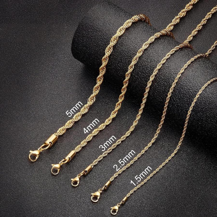 18K 純金メッキ ロープチェーンネックレス 1.8mm ステンレス 18K 純金メッキ ロープチェーンネックレス 1.8mm ステンレス