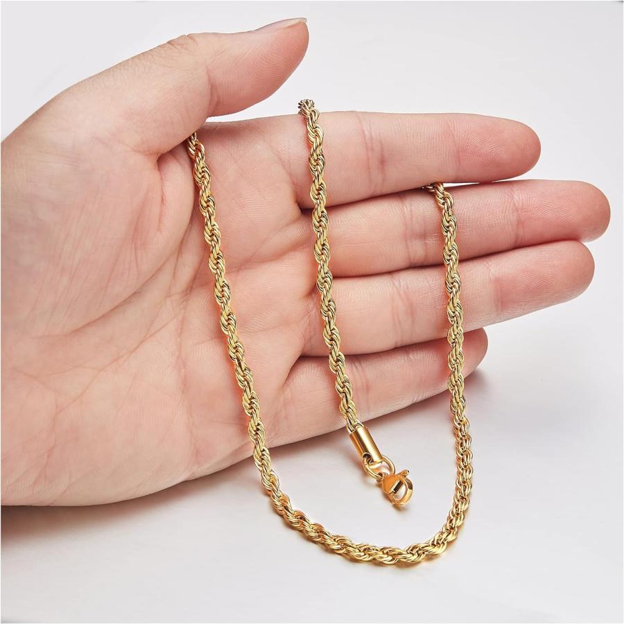 18K 純金メッキ ロープチェーンネックレス 1.8mm ステンレス 18K 純金メッキ ロープチェーンネックレス 1.8mm ステンレス