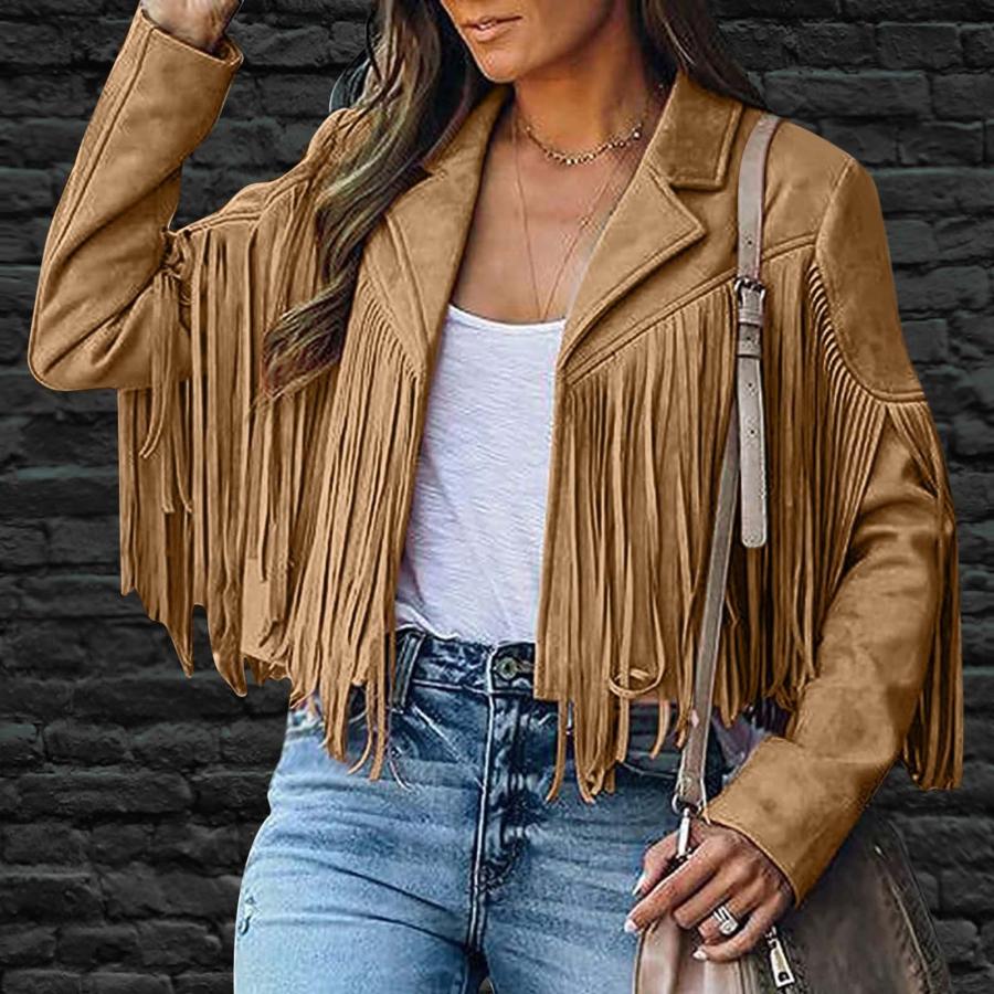 DASAYO Women's Casual Leather Fringed Jacket Long Sleeve Faux Le 並行輸入品｜bestshop-d｜10