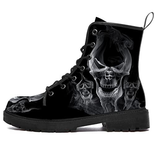 【並行輸入品】ADIGOW Skull Boots Mens Womens Combat Boots Ankle Booties Smokeの画像
