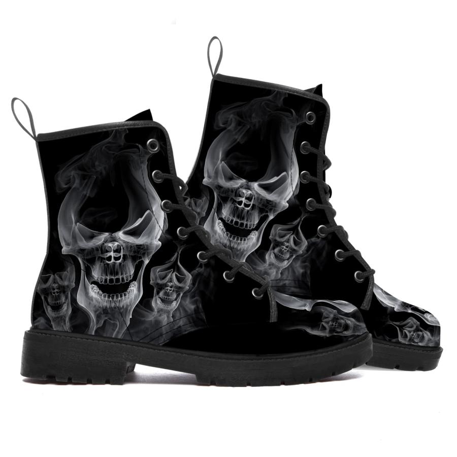 【並行輸入品】ADIGOW Skull Boots Mens Womens Combat Boots Ankle Booties Smokeの画像