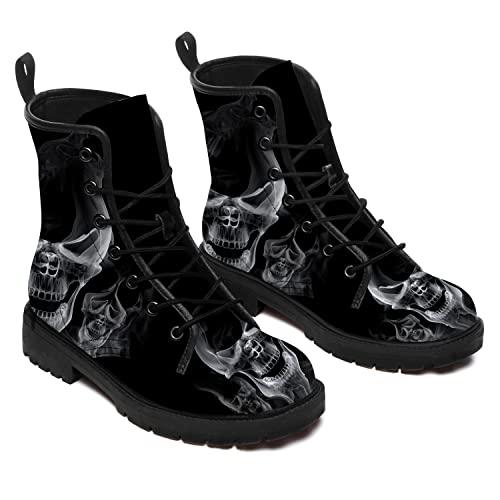 【並行輸入品】ADIGOW Skull Boots Mens Womens Combat Boots Ankle Booties Smokeの画像
