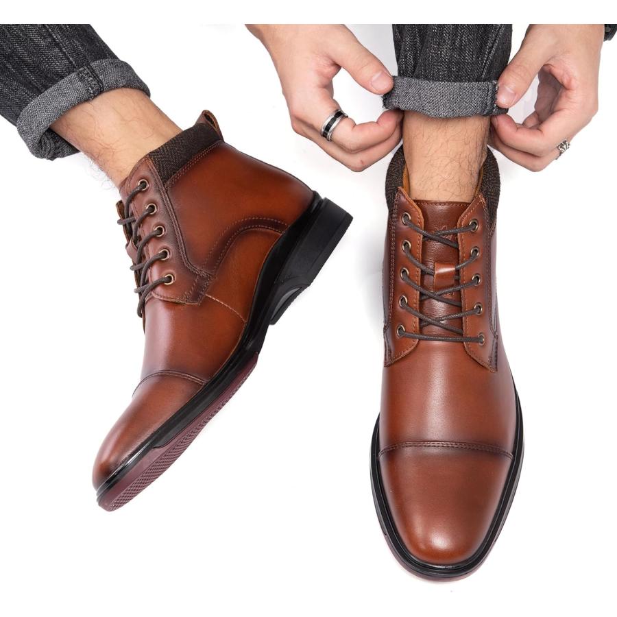 クリアランス超特価 Men´s Oxford Dress Boots Brown Leather Mid Top Lace Up Ankle Chukka Chelsea Boot for Men Formal Business Work Shoe Size 7　並行輸入品
