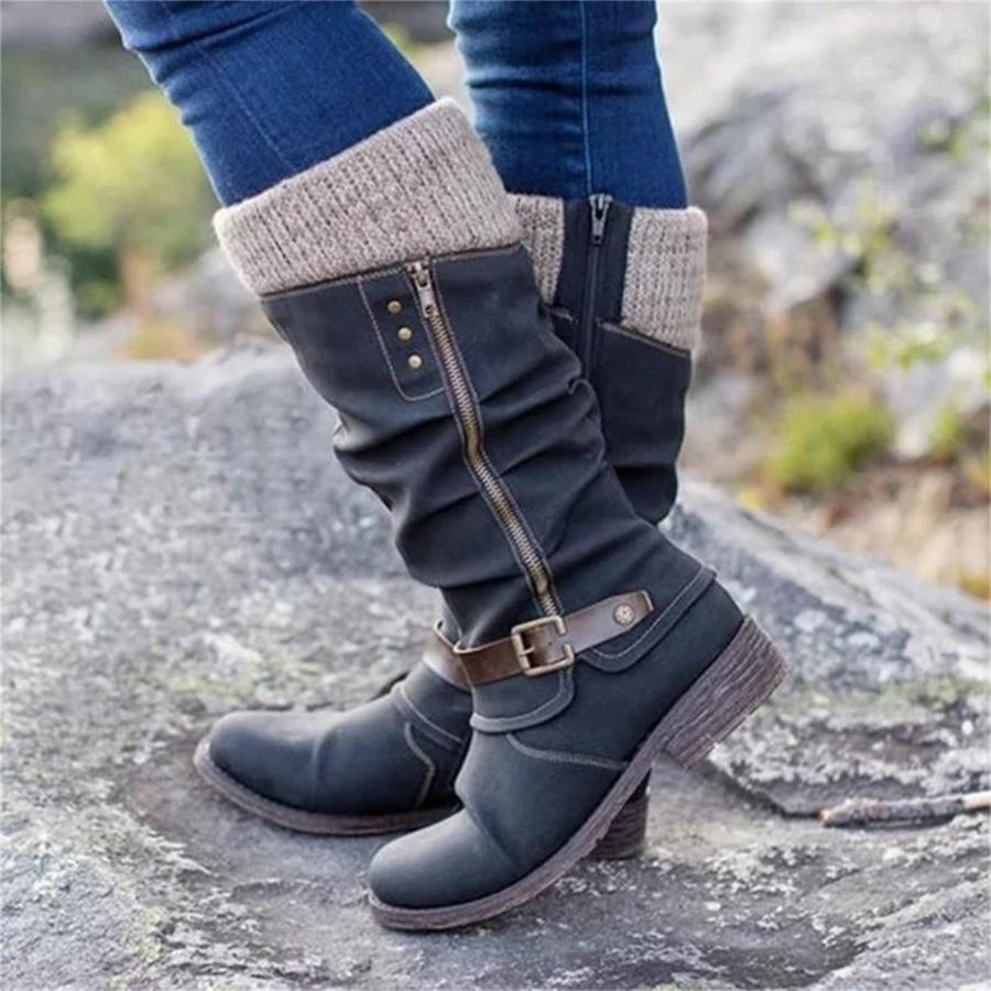 【並行輸入品】Lausiuoe Womens Boots Wide Calf Brown Women's Mid Calf Winter Boの画像