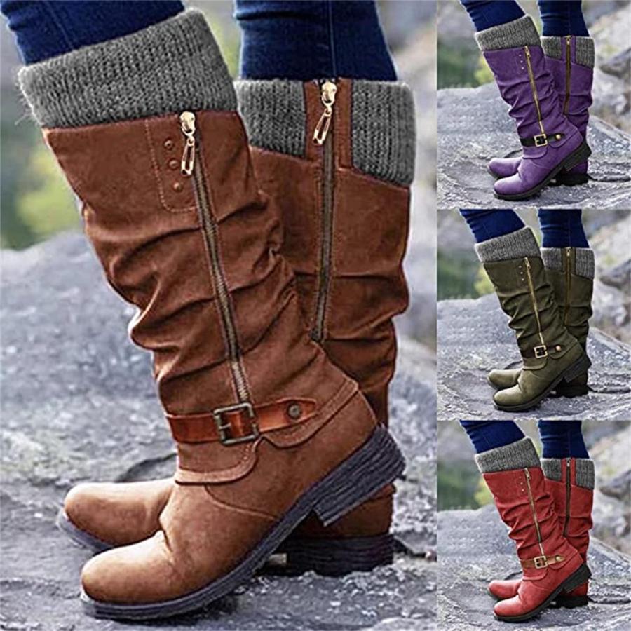 【並行輸入品】Lausiuoe Womens Boots Wide Calf Brown Women's Mid Calf Winter Boの画像