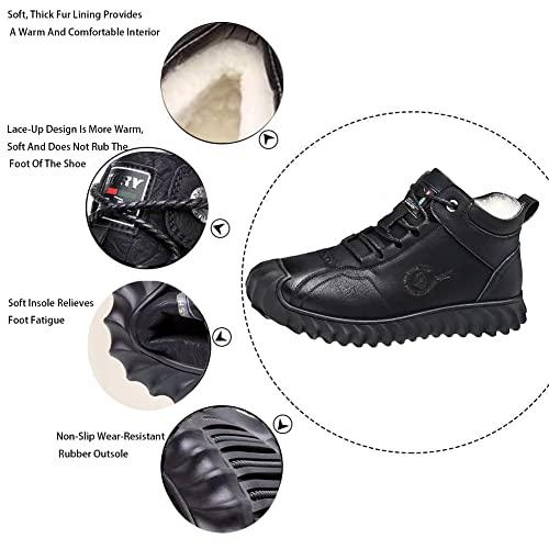 【並行輸入品】ELSHTIDE Men's Winter Fleece Warm Snow Boots Leather Ankle Bootiの画像