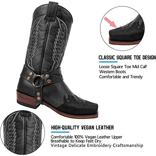 【並行輸入品】Winter Boots Cowboy Boots for Men Mid Calf Square Toe Distressedの画像