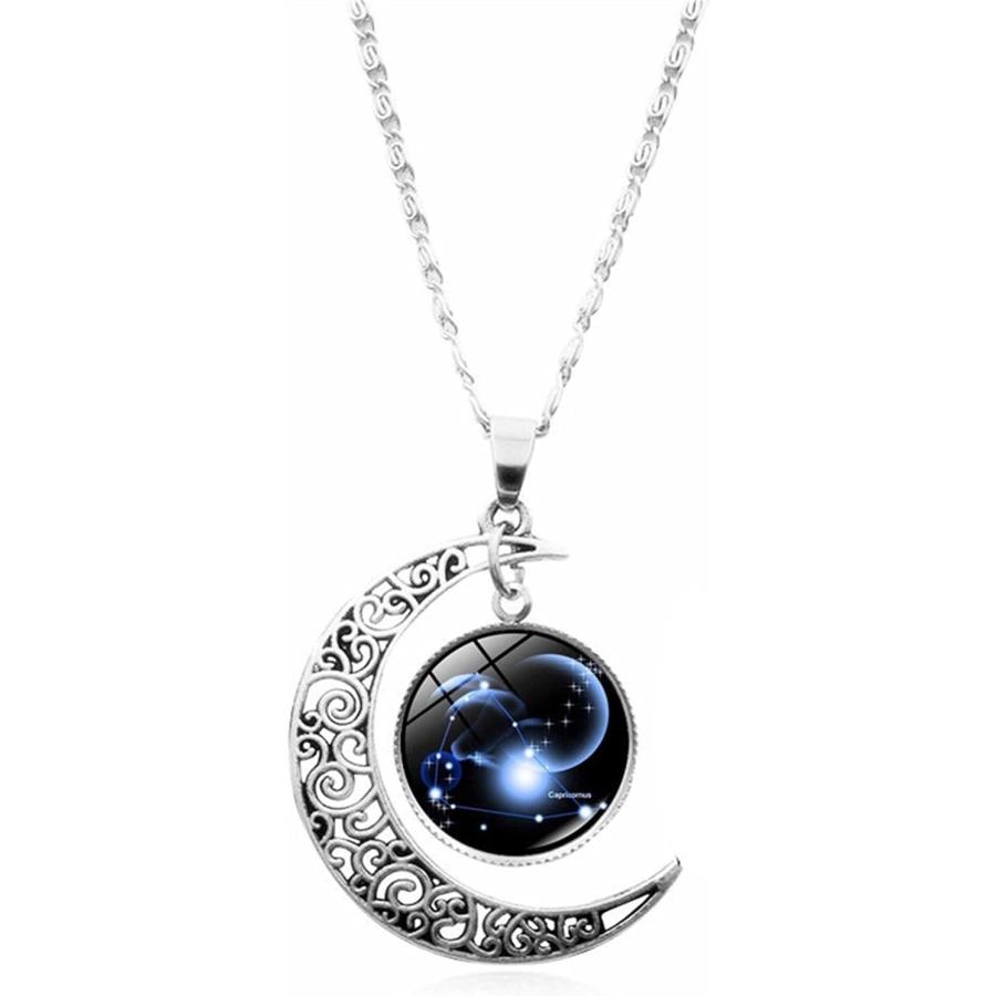 Swrowesi 12 Zodiac Constellation Necklace Gemstone Astrology Moon Crescent Necklace for Women Birthday Gift Jewelry　並行輸入品｜bestshop-d｜02
