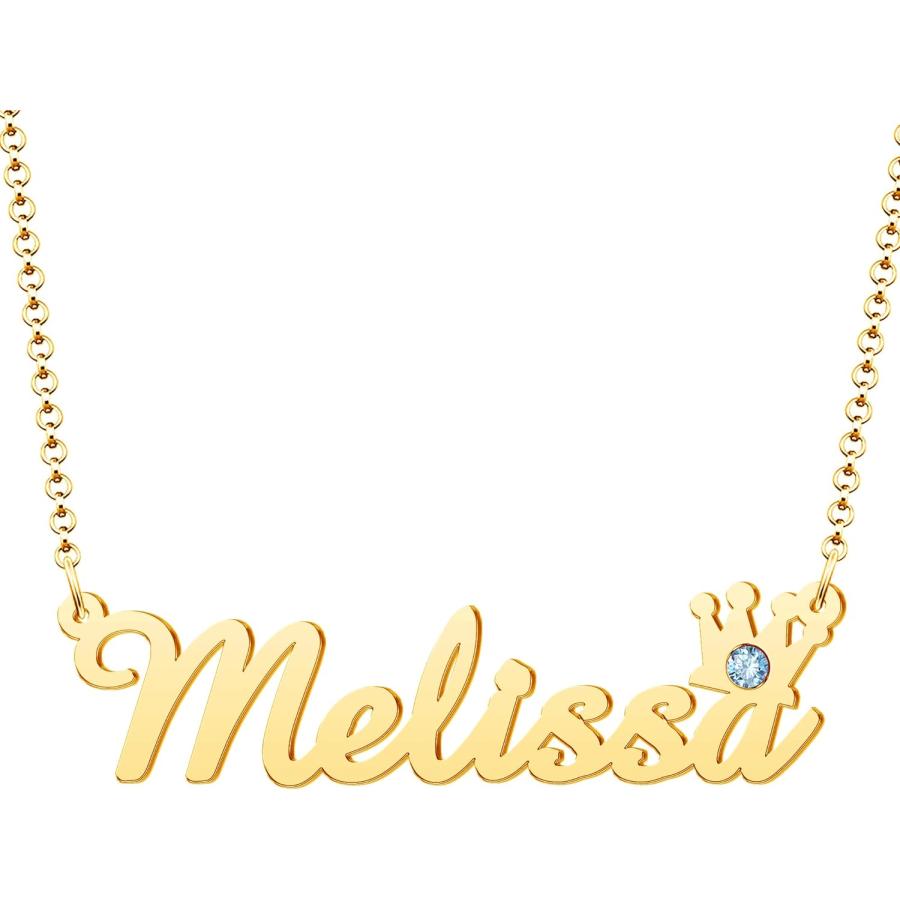 【並行輸入品】QueenCharms Custom Name Necklace Engraved Gold Plated Personalized S