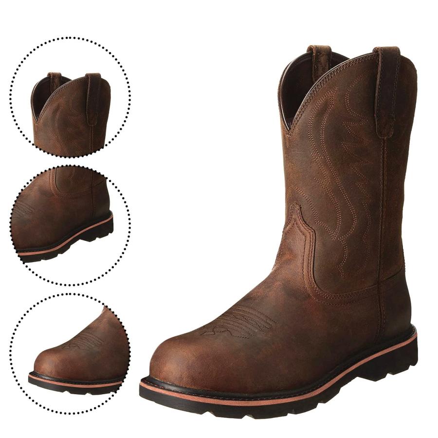 【並行輸入品】Western Cowboy Boots Mens Brown Cowboy Boots Square Toe Shoes Faの画像
