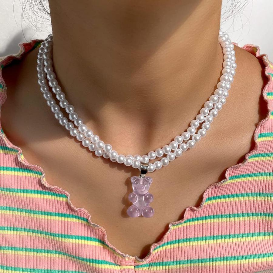 【並行輸入品】Shulemin Necklaces for Women Pendant Necklace Double Layer Faux Pear_3
