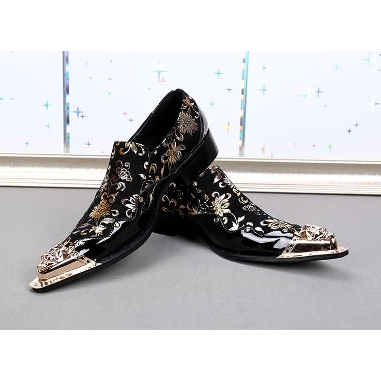 【並行輸入品】Rui Landed Formal Dress Loafer for Men Pointed Metal Toe Embroideredの画像