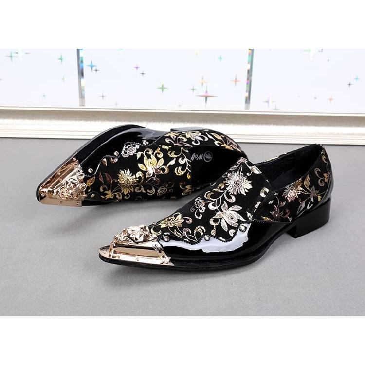 【並行輸入品】Rui Landed Formal Dress Loafer for Men Pointed Metal Toe Embroideredの画像