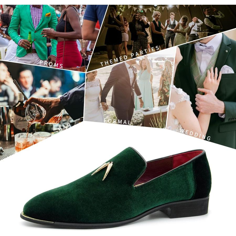 MHB Men's Metallic Velvet Loafer Slip-on Tuxedo Dress Shoes Luxury Suede Smoking Slipper Green Size 7.5　並行輸入品｜bestshop-d｜03
