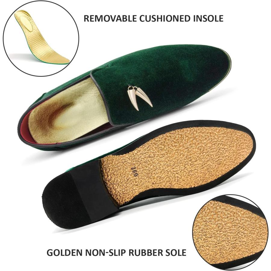 MHB Men's Metallic Velvet Loafer Slip-on Tuxedo Dress Shoes Luxury Suede Smoking Slipper Green Size 7.5　並行輸入品｜bestshop-d｜05