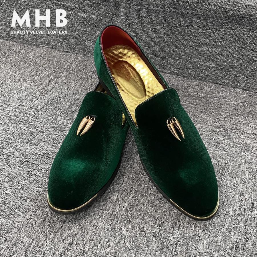 MHB Men's Metallic Velvet Loafer Slip-on Tuxedo Dress Shoes Luxury Suede Smoking Slipper Green Size 7.5　並行輸入品｜bestshop-d｜06