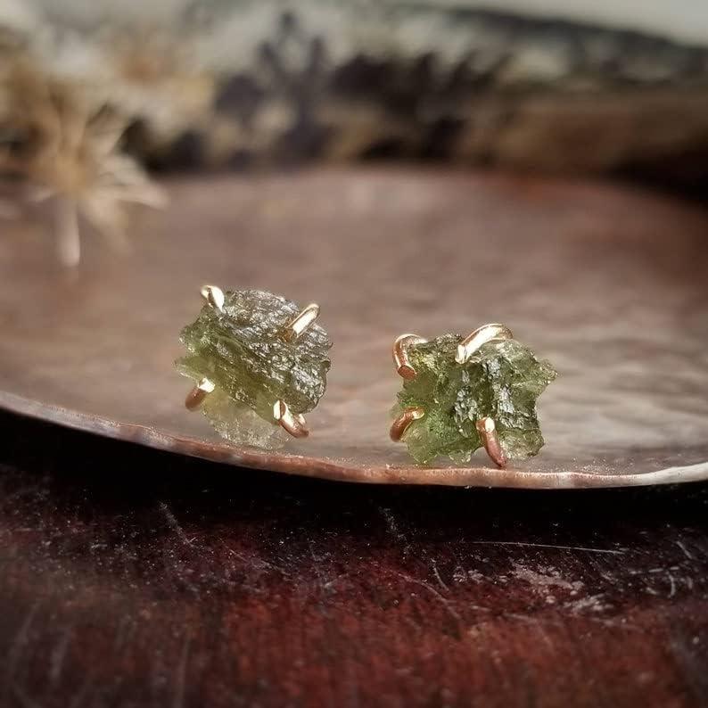 【並行輸入品】RAW MOLDAVITE スタッドピアス ジェムストーン 925ソリッドスターリングシルバー ハンドメイドジュエリー スタッドピアス_2