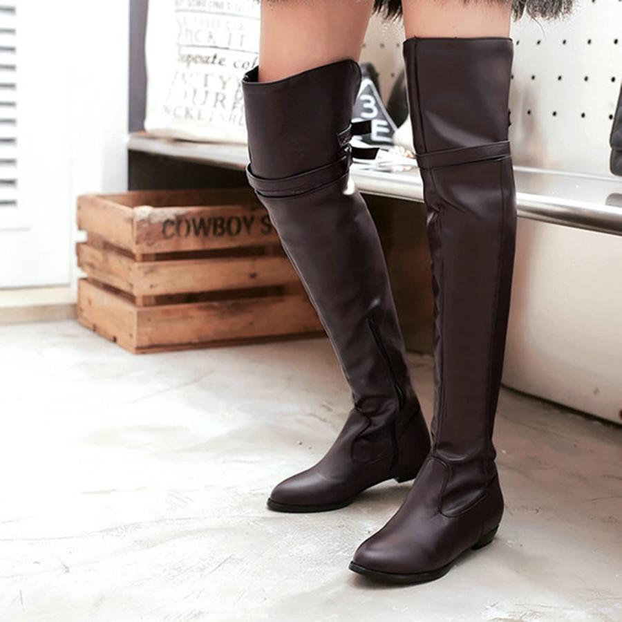 【並行輸入品】MAAARI Women Over The Knee Boots Wide Calf Thigh High Flat Heelの画像