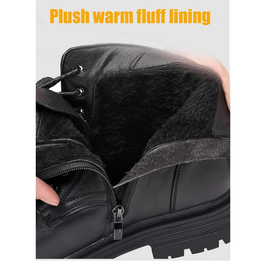 【並行輸入品】Hopomart Men's Plush Warm Boots Casual British Leather Boots Sidの画像