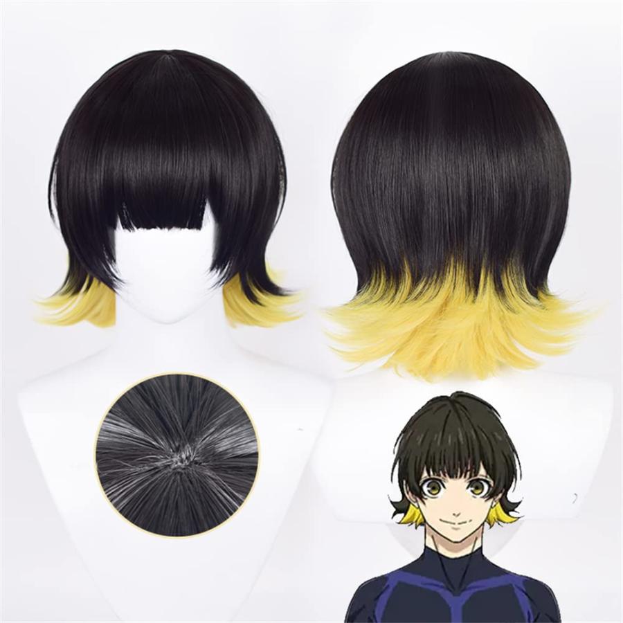 【並行輸入品】Xingwang Queen Anime Cosplay Wig Short Black Yellow Hair Party W_3
