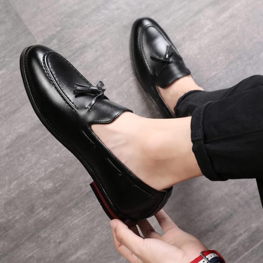 【並行輸入品】MANLADUO Men's British Pointy Shoes with Fringed Loafers  Formal Leaの画像