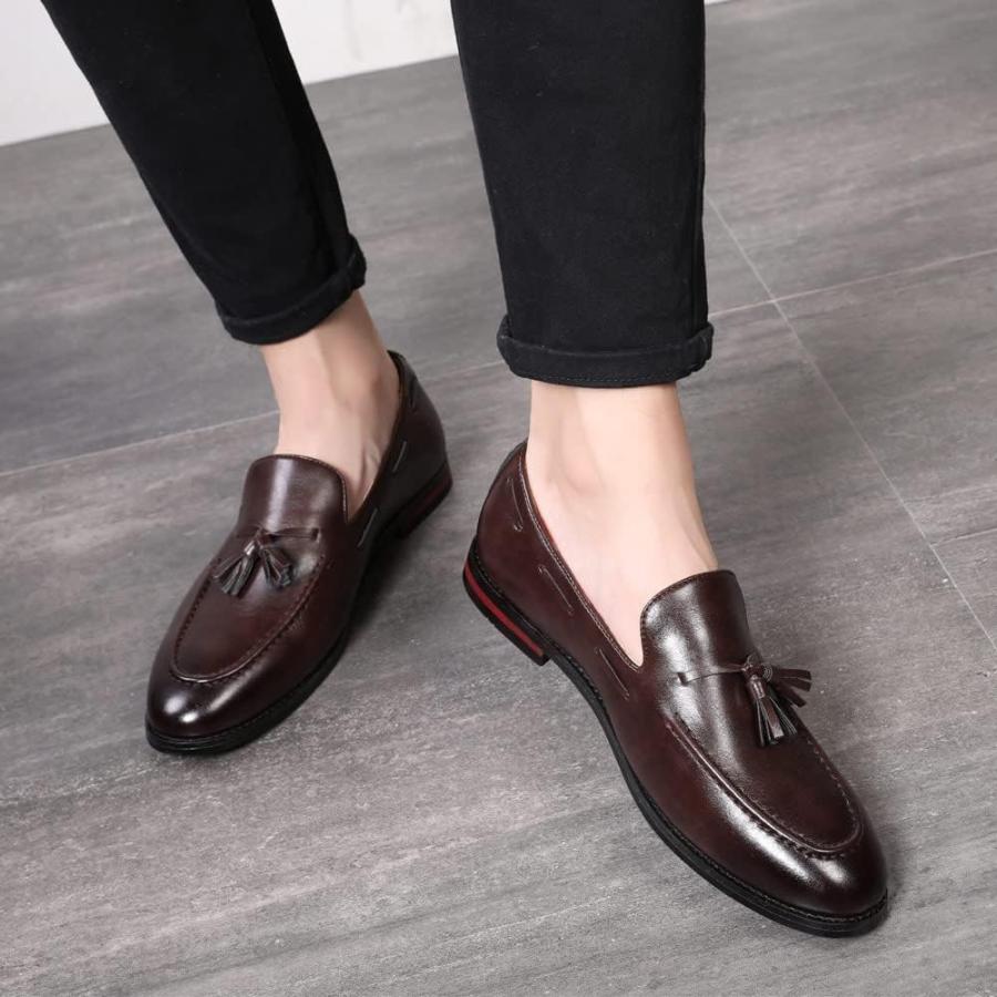 【並行輸入品】MANLADUO Men's British Pointy Shoes with Fringed Loafers  Formal Leaの画像