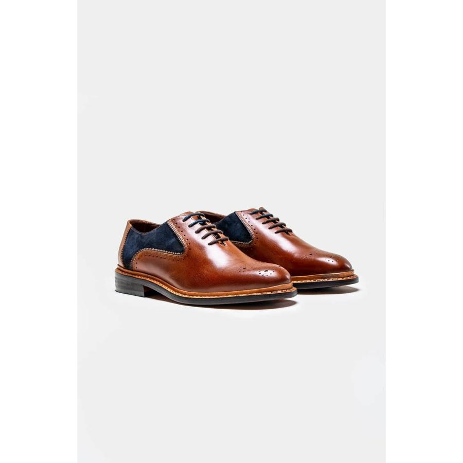 【並行輸入品】Mens Derby Tan Navy Lace Up Suede Leather Mix Dress Shoes Formal Wedの画像