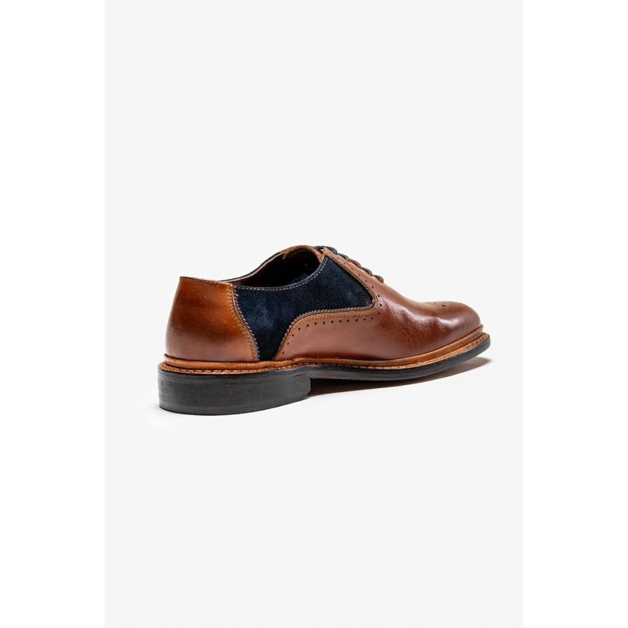 【並行輸入品】Mens Derby Tan Navy Lace Up Suede Leather Mix Dress Shoes Formal Wedの画像