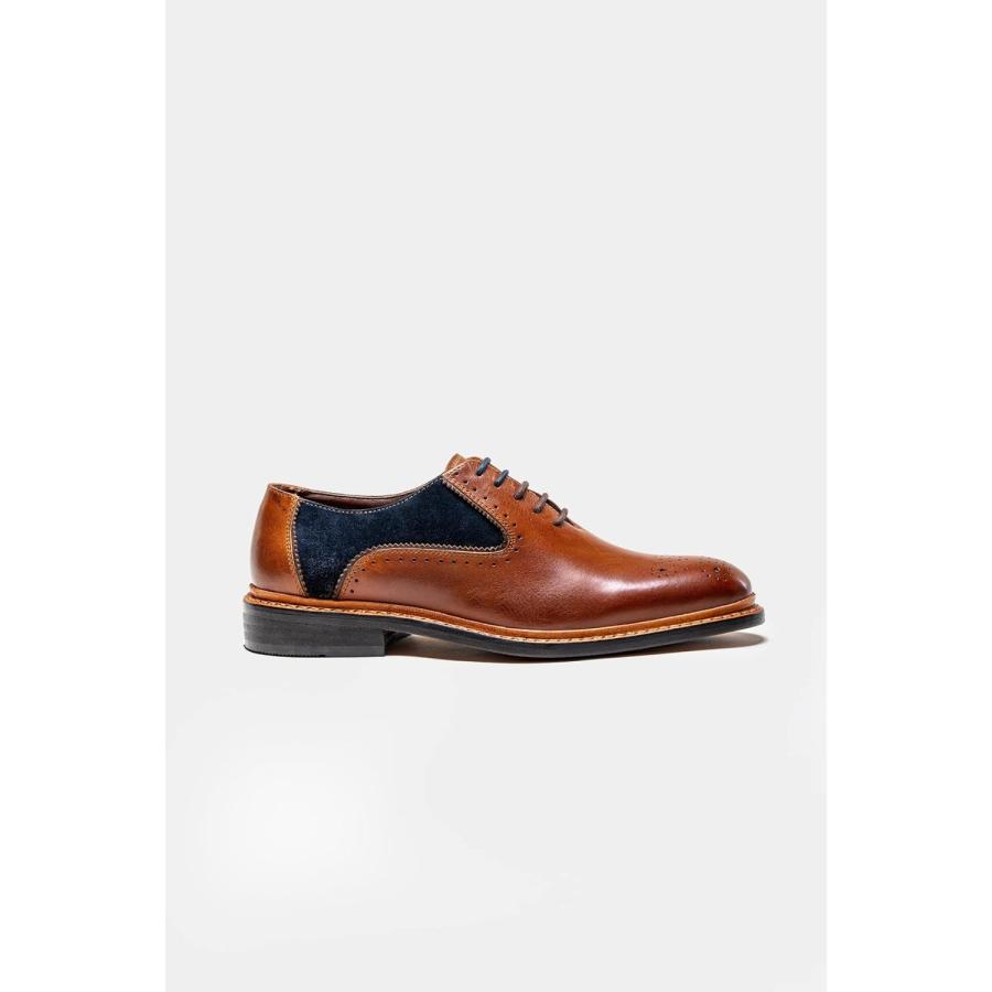 【並行輸入品】Mens Derby Tan Navy Lace Up Suede Leather Mix Dress Shoes Formal Wedの画像