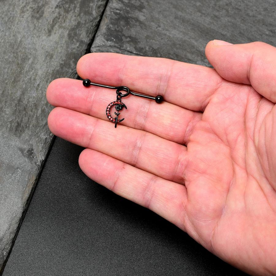 【並行輸入品】Body Candy レディース 14G ステンレススチール ブラック ヘリックス 軟骨イヤリング ムーンローズ ダングル メンズの画像